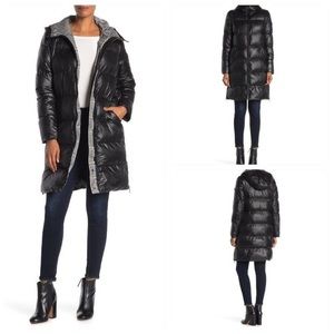 French Connection Black Puffer Coat Jacket Hooded Long Line Size Small NWT’s